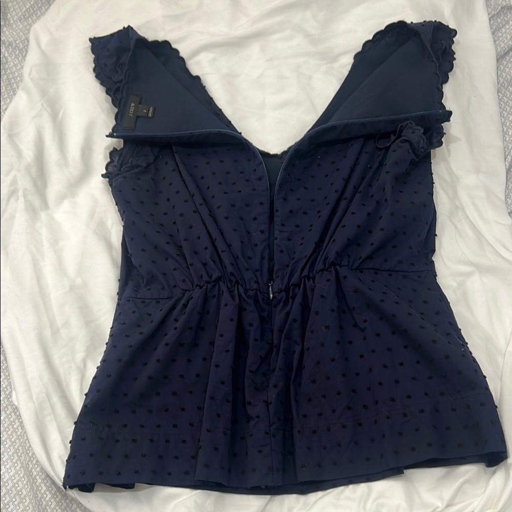 J. Crew Navy Blue Swiss dot blouse back zip flutter cap sleeve size 2 (3x $15) - Picture 10 of 15